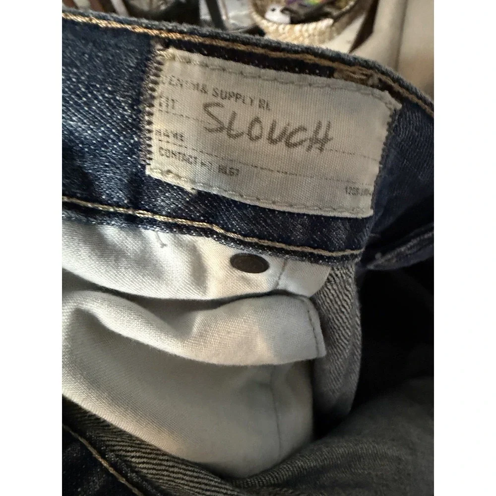 Denim & Supply Ralph Lauren Mens Blue Dark Wash faded Slouch Jeans 42 X 32